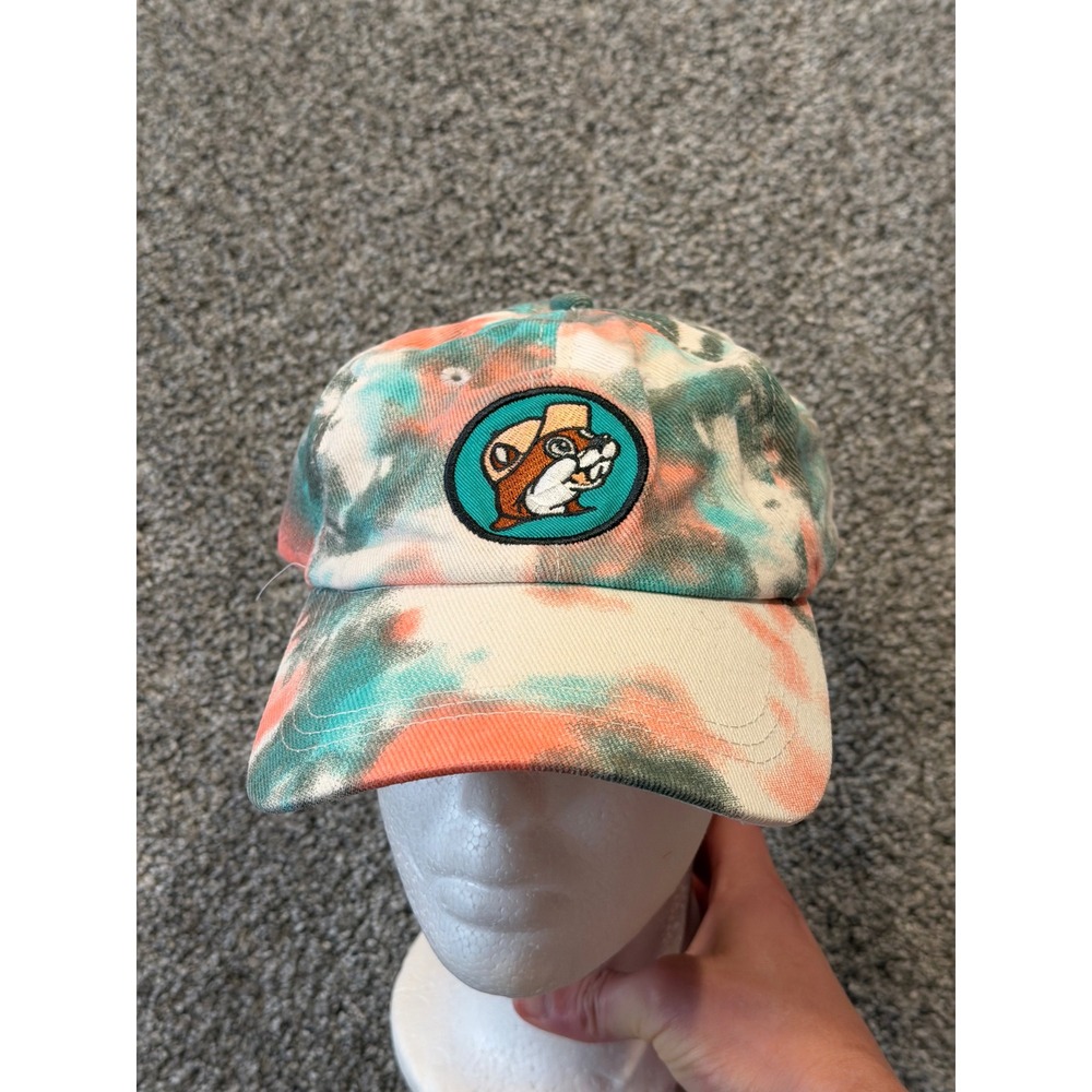 Buc-ee's Hat Mens OS Multicolor Tie Dye Beaver Logo‎ Dad Cap Adjustable Leather